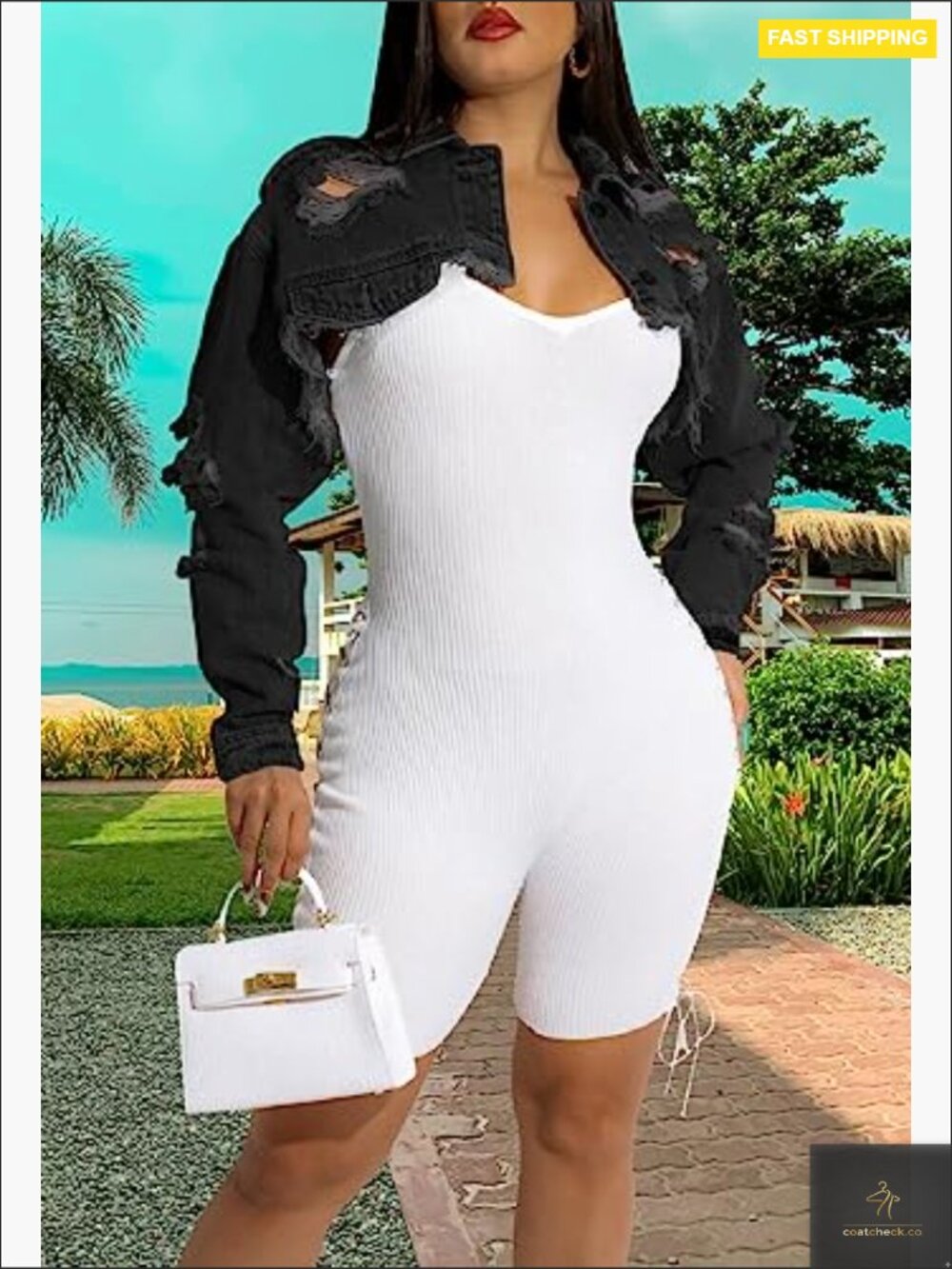 Cropped Denim Jacket Classic Fit Long Sleeve Button Down Chic Y2K Style - Picture 5 of 6